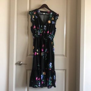 Old Navy Black Floral Midi Dress (2019) Medium